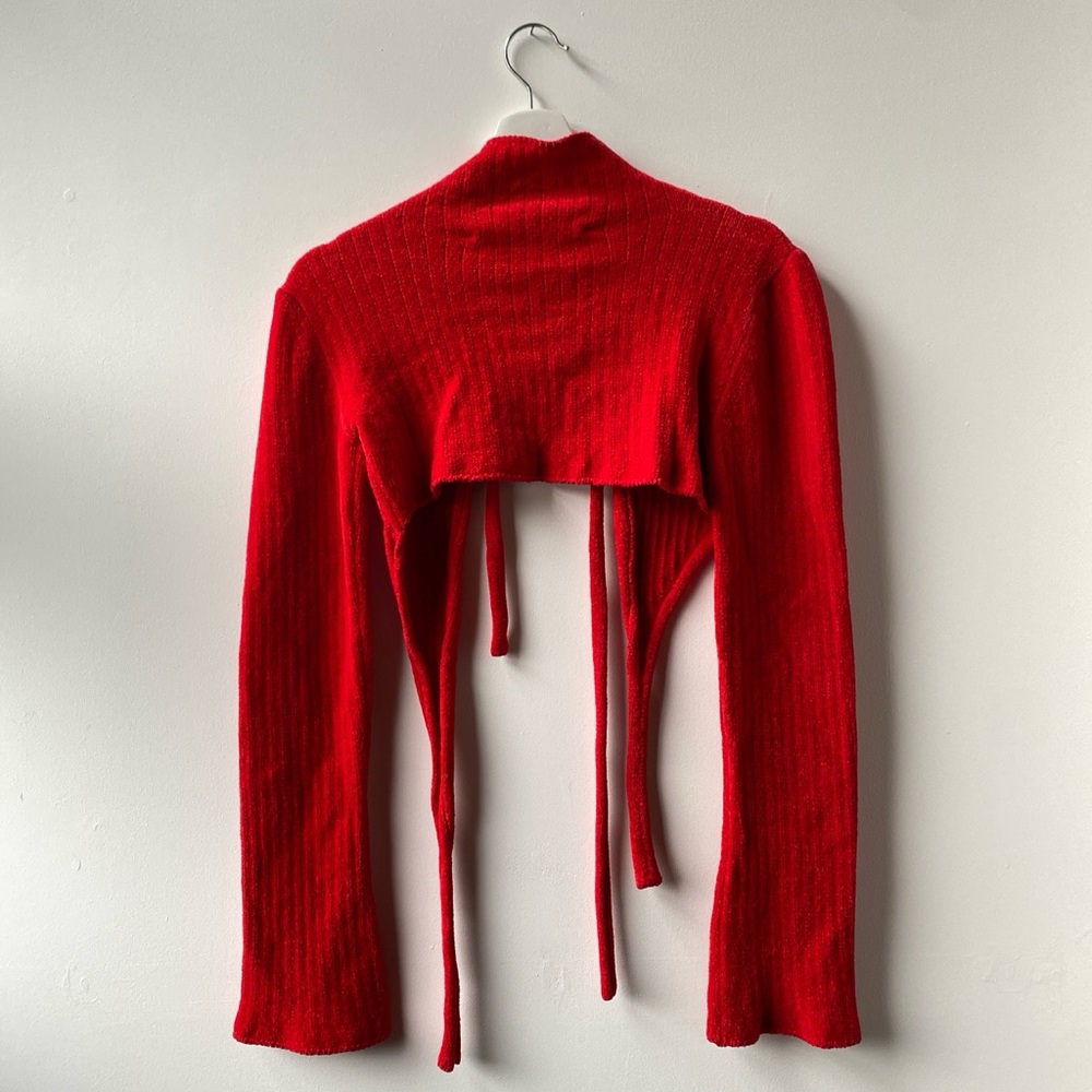 Ottolinger - Red Cropped Turtleneck Sweater with Drawstring Detail - Picture 6 of 10